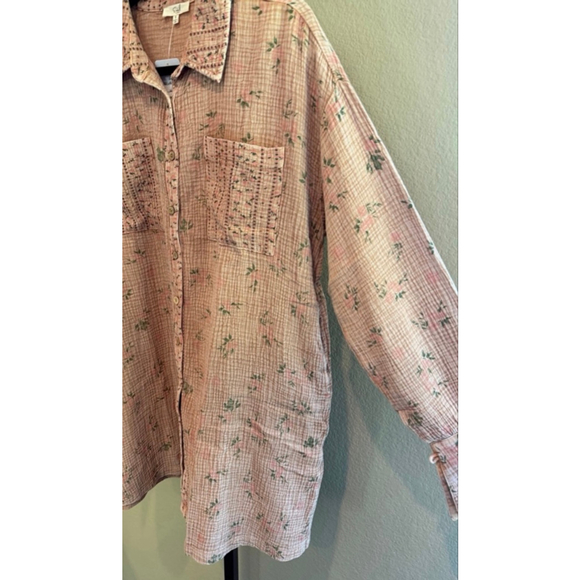 Easel Oversized Floral Print Cotton Gauze Washed Shirt Dress Mocha Mousse Size S - Picture 6 of 11
